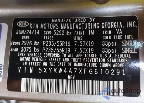 2015 Kia Sorento Limited V6 z USA, uszkodzony, nr VIN 5XYKW4A7XFG610291